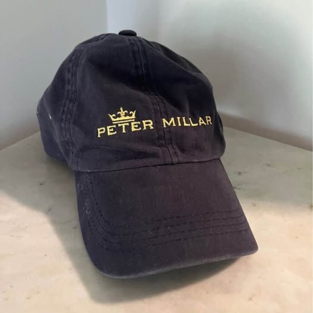 Peter Millar Navy Cotton Baseball Hat Cap Gold Logo Adjustable